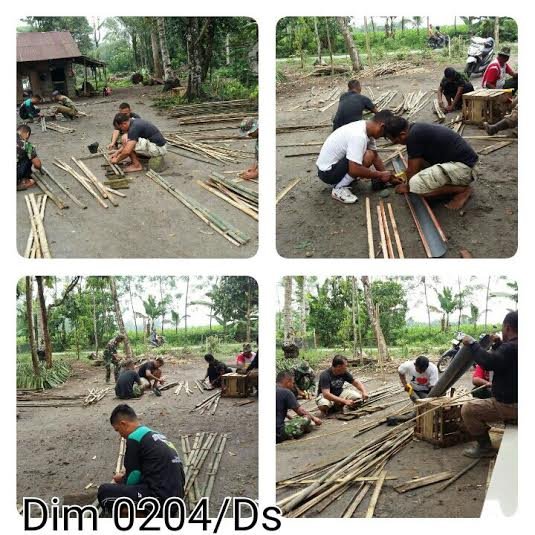 ANGGOTA KORAMIL 02/KUTA LAMBIR LAKSANAKAN PEMBUATAN TIANG  TANAMAN BUAH NAGA