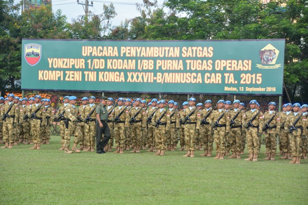 Pangdam I/BB Sambut Kedatangan Satgas Kompi Zeni TNI Konga