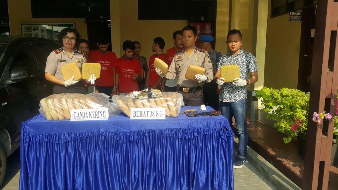 Polsek Sunggal Bongkar Peredaran Narkoba Asal Aceh, 5 Tersangka dan 38 Kg Ganja Diamankan