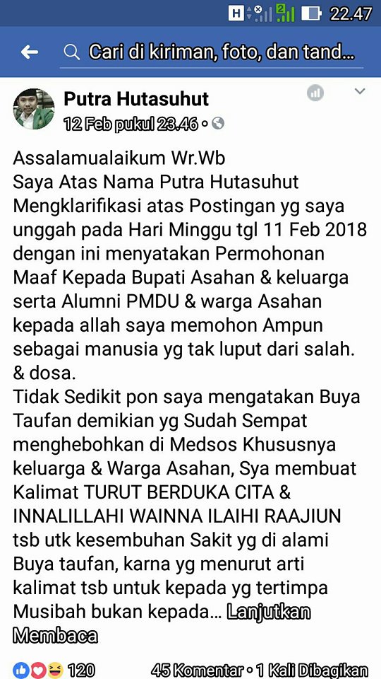 Ini Tanggapan Pemkab Asahan Atas Klarifikasi Di Halaman Facebook Putra Hutasuhut