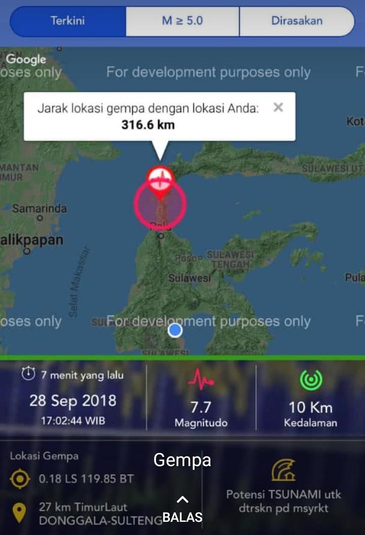 BMKG : Gempa Berpotensi Tsunami Guncang Sulteng dan Sulbar