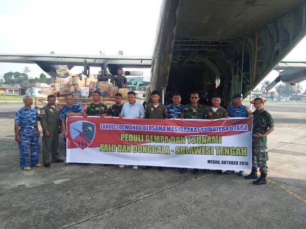 Lanud Soewondo Kirim Bantuan Sosial ke Palu dan Donggala Sulteng