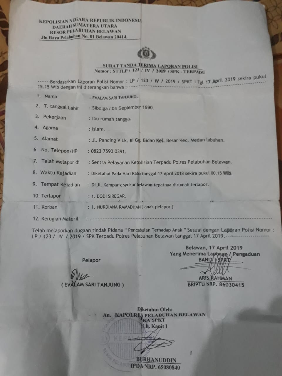 Kasus Pencabulan Anak Dibawah Umur di Belawan, Kanit Reskrim Sebut Penyidik Sukar Dihubungi, Kapolres Akan Tindak Lanjuti
