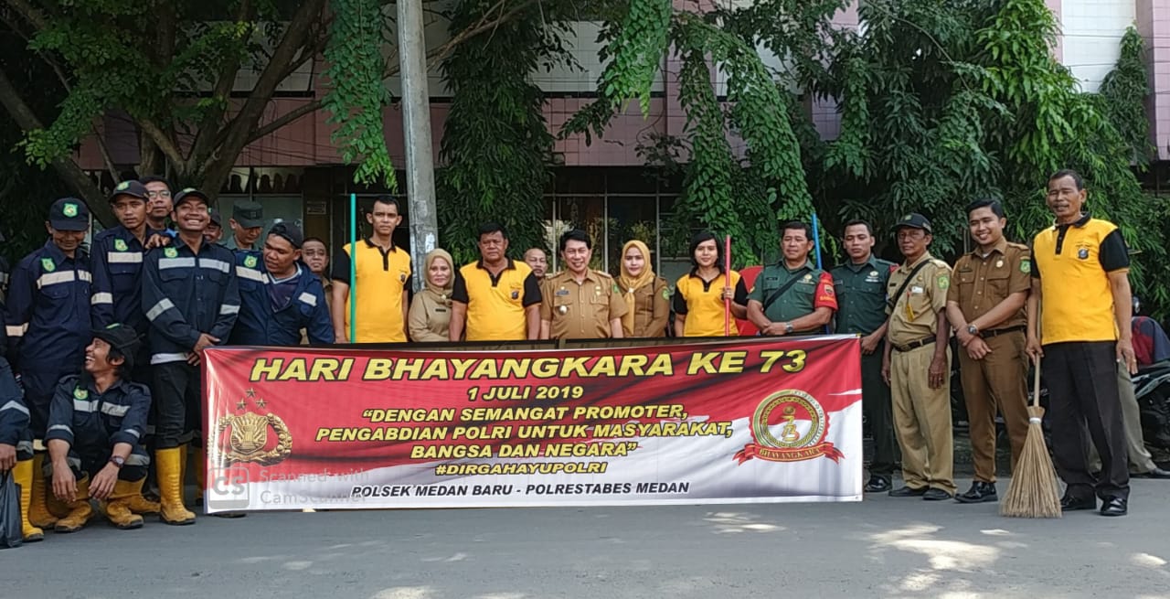 Dalam Rangka Memperingati Hut Bhayangkara Ke-73, Polsek Medan Baru Bersama 3 Pilar Laksanakan Baksos Gotroy