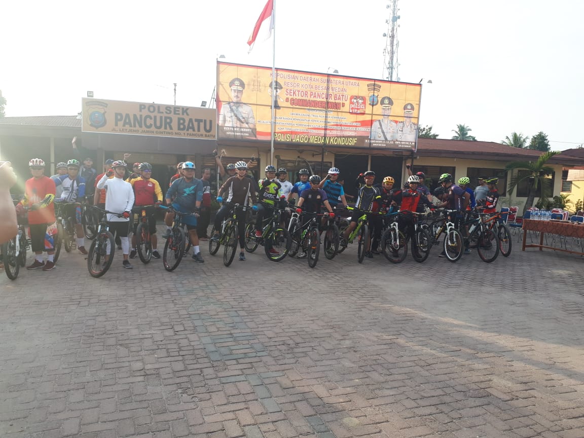 Kapolrestabes Medan Beserta Jajaran, Gowes Bersepeda di Wilkum Polsek Pancur Batu