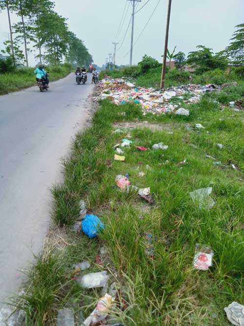 Sampah Menumpuk dan Berserak di Jalan Perjuangan Pasar 12
