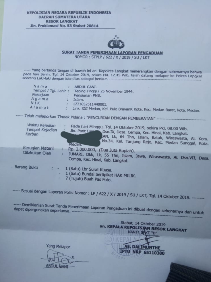 Polres Langkat Diduga Lamban Tangani Laporan Kasus Curat, AKBP MP Nainggolan : Laporkan Ke Propam Polda Sumut