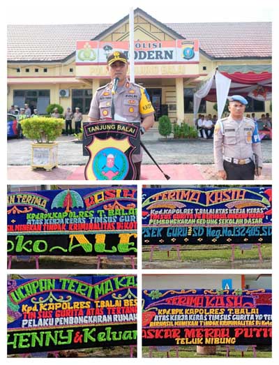 Berhasil Ungkap Berbagai Kasus Tindak Pidana, Polres Tanjung Balai Dibanjiri Papan Bunga Ucapan Terima Kasih