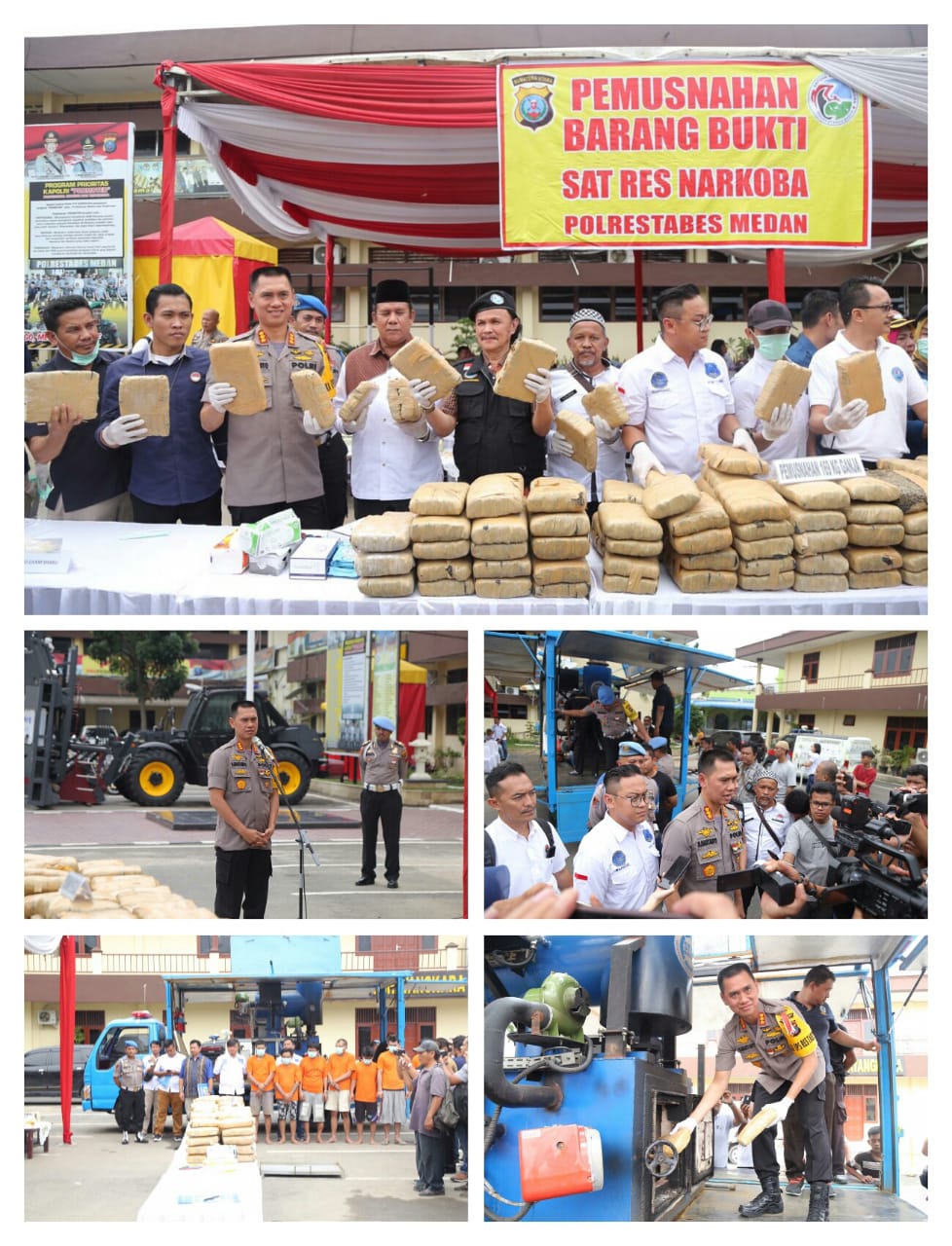Kapolrestabes Medan Pimpin Pemusnahan BB 169 Kg Ganja dan 9,5 Kg Shabu