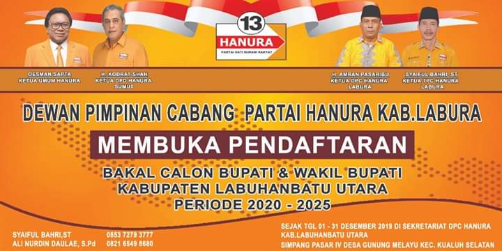 DPC Partai Hanura Buka Pendaftaran Balon Bupati Labura