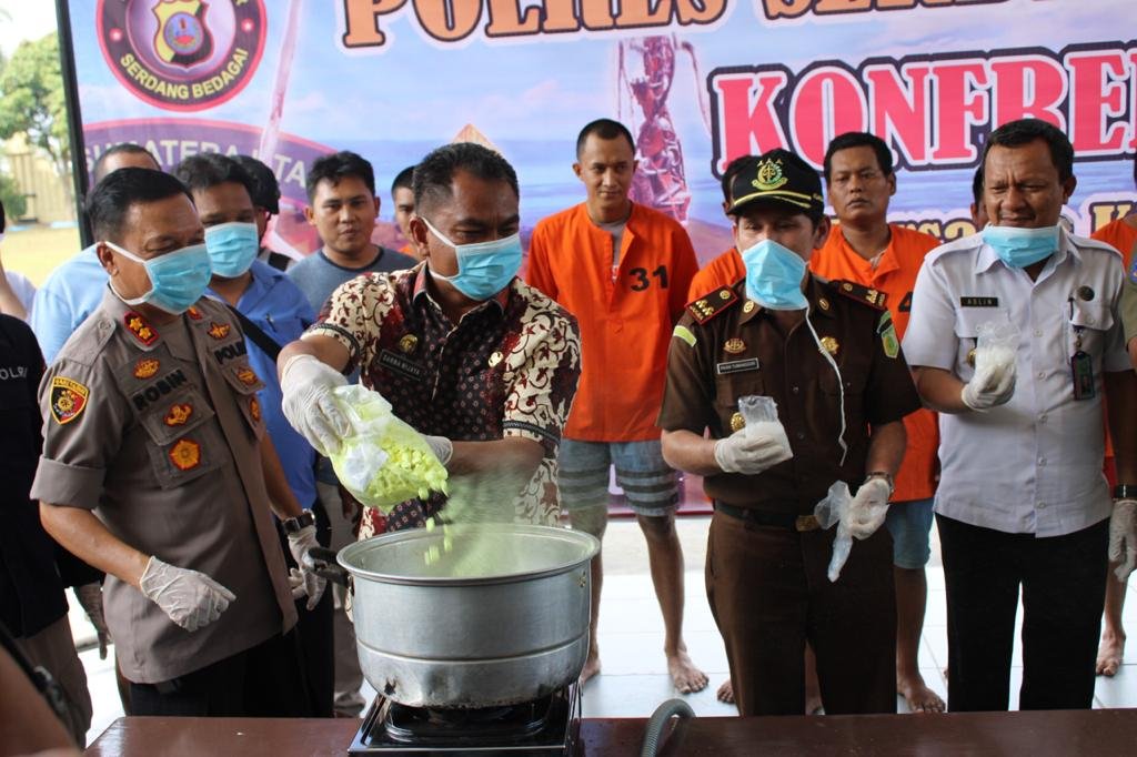 Polres Sergai Musnahkan Barbut Narkotika Shabu 473,78 gram, Pil Extacy 1155 gram dan Ganja 170,5 gram