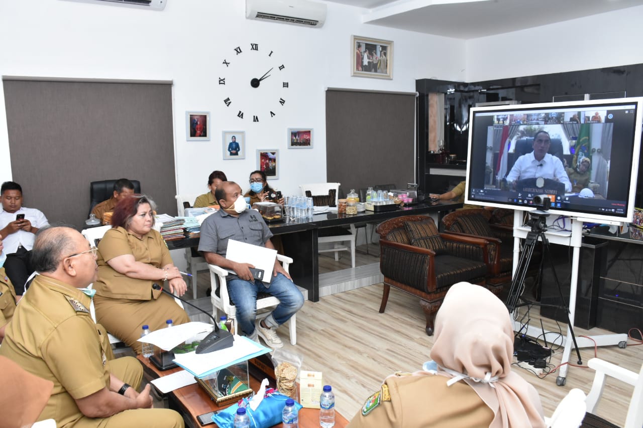 Video Conference, Soekirman Laporkan Kondisi Terkini Penanganan Covid-19 di Sergai Kepada Gubsu Edy Rahmayadi