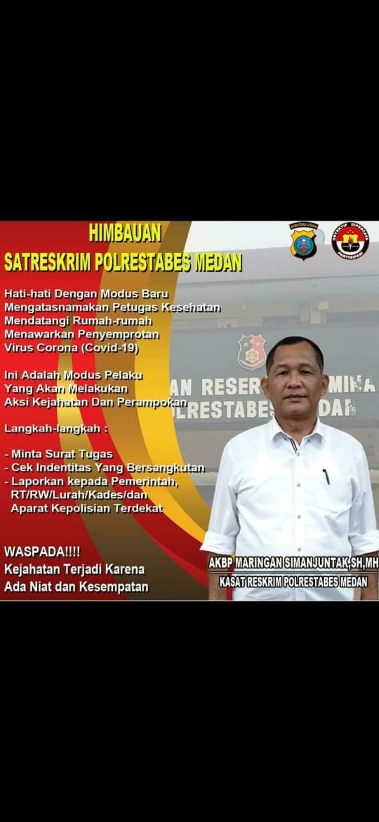Ditengah Pandemik Virus Covid-19, Satreskrim Polrestabes Medan Imbau Waspadai Aksi Kejahatan