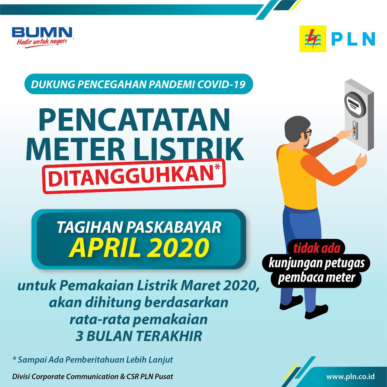 Cegah Penyebaran Covid-19, PLN Hitung Pemakaian Listrik Rata-Rata 3 Bulan Terakhir