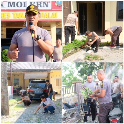 Polres Tanjungbalai Bersih Bersih Antisipasi Menyebarnya Virus Corona