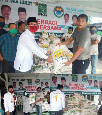 Disaat Wabah Covid 19, PKB Sumut - IKA PMII Bantu Masyarakat Bagikan 5 Ton Beras