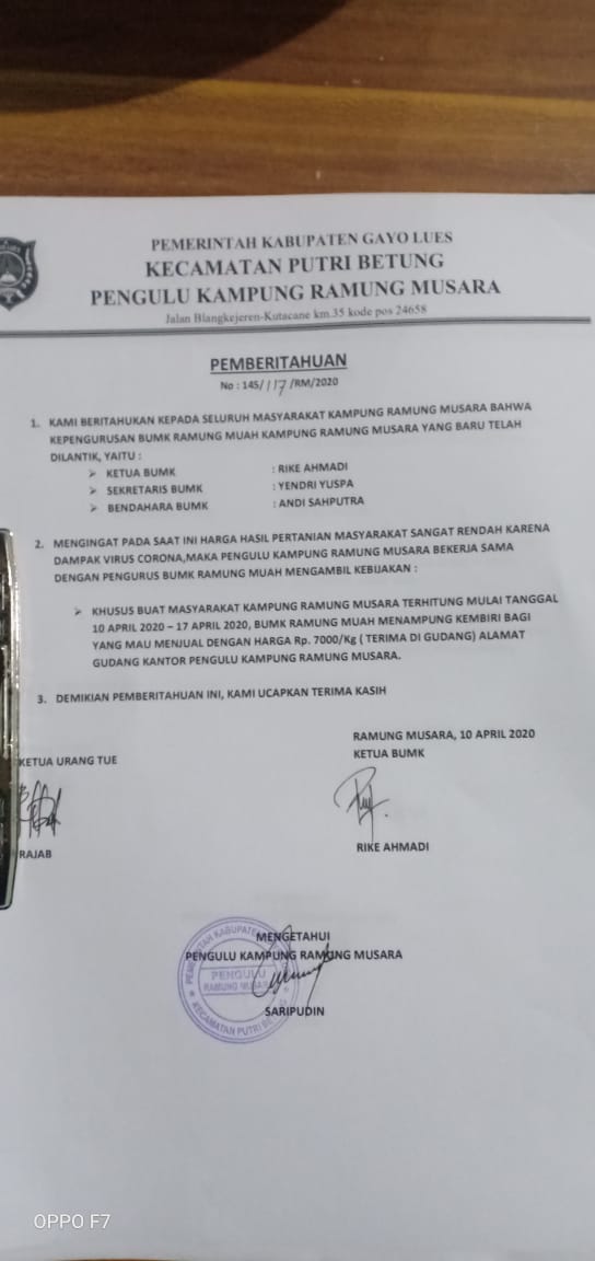 Harga Tani Mulai Anjlok, BUMK Ramung Muah Desa Ramung Musara Ambil Sikap