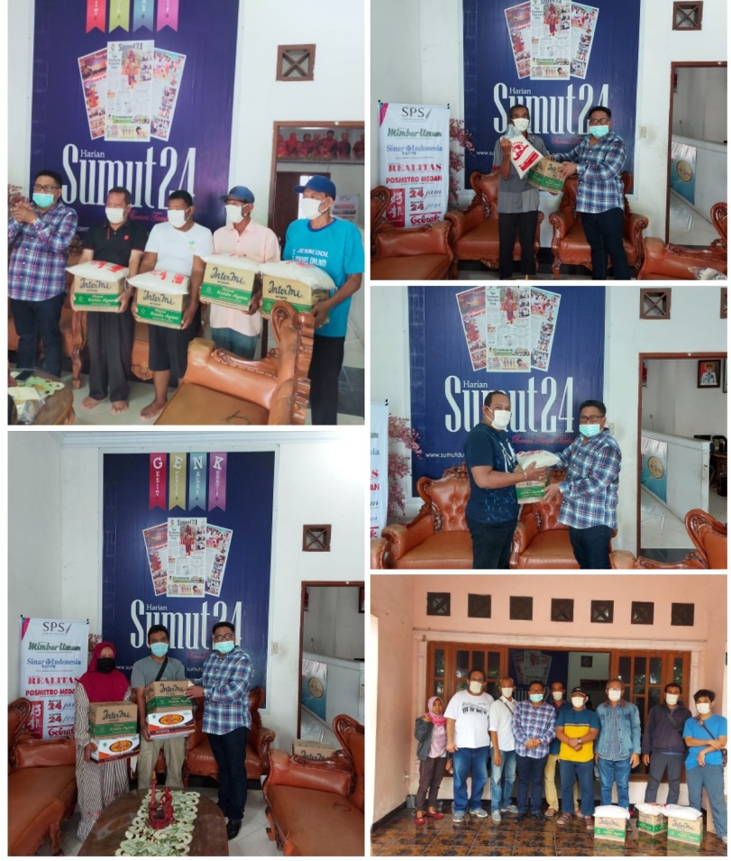 Kali Kedua Perduli Covid-19, Media Group Sumut24 Berikan Sembako Kepada Wartawan, Seniman dan Warga