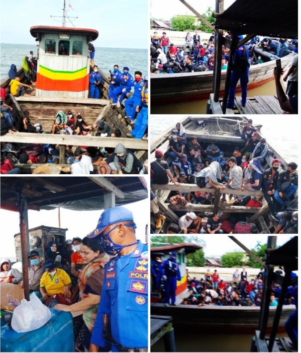 Sat Pol Air Polres Tanjung Balai Bersama Personil Pol Airud Poldasu Karantinakan 72 Orang TKI Ilegal