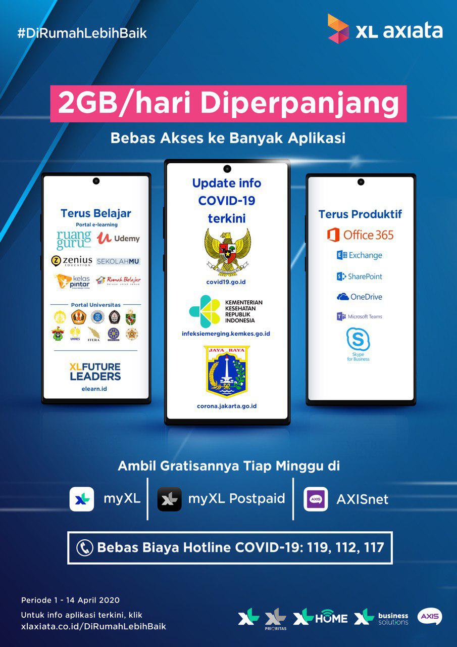 Terus Dukung Belajar & Bekerja di Rumah  XL Axiata Perpanjang Gratis Akses 2GB/hari  Â 