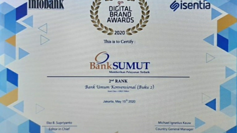 Bank Sumut Raih 2nd Rank Digital Brand Award , Penghargaan Majalah Infobank