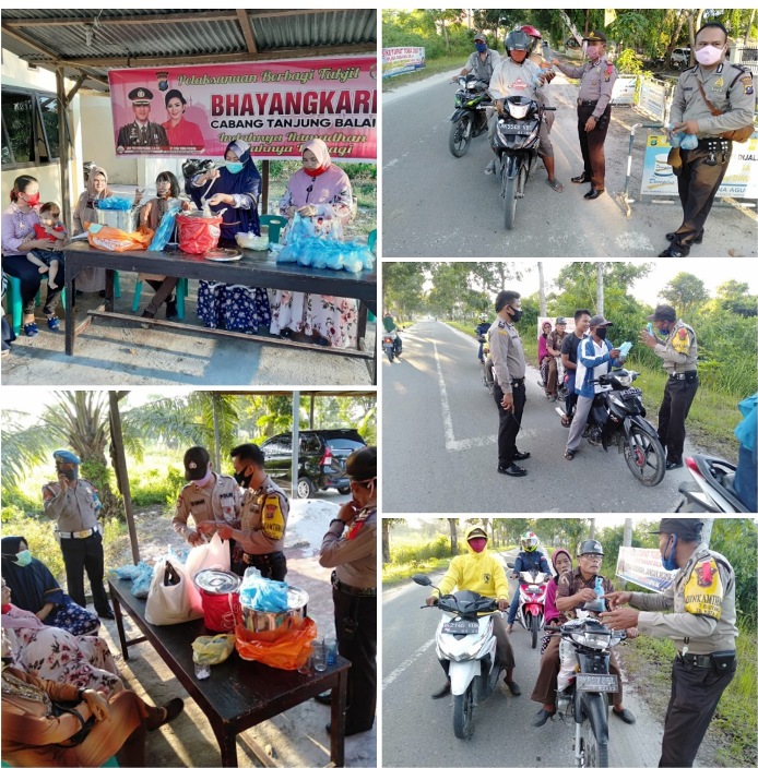 Bhayangkari Polsek Sei Tualang Raso Berbagi Takjil Berbuka Puasa Kepada Warga Terdampak Covid-19