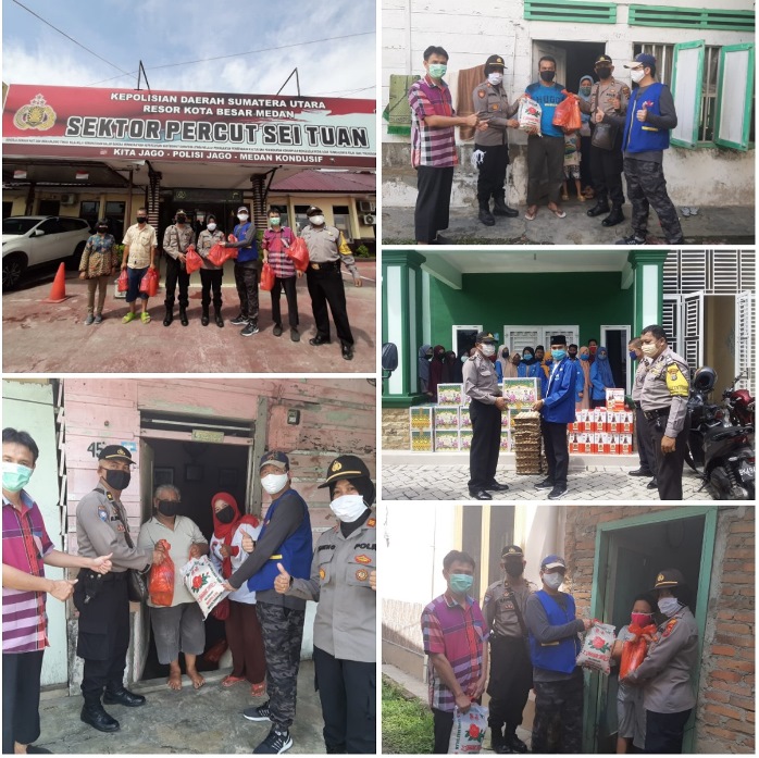 Polsek Percut Sei Tuan Bersama Yayasan Welas Asih Manggala Baksos Berbagi Sembako