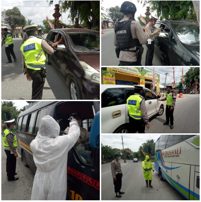 Polres Tanjung Balai Lakukan Penyekatan dan Pemeriksaan Suhu Tubuh Serta Sosialisasi Maklumat Kapolri di Lebaran ke-2