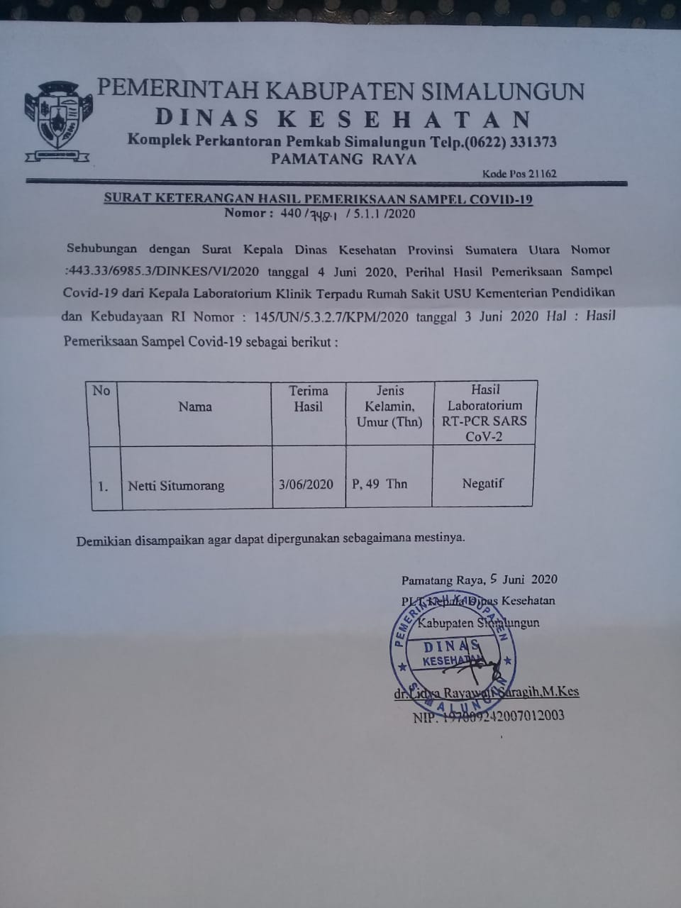 Swab Keluar, PDP Warga Motung Yang Meninggal Dunia Negatif COVID-19