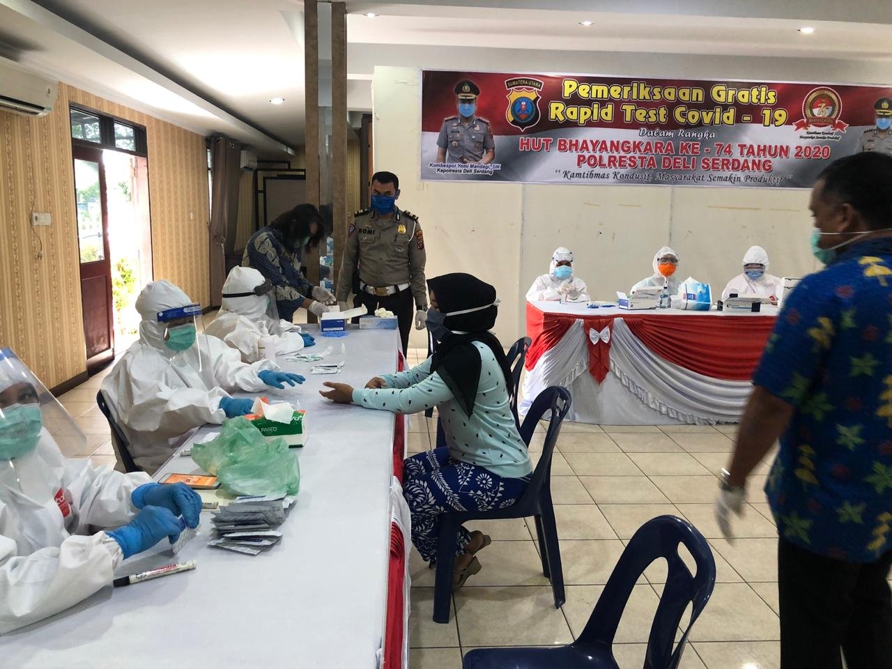 Dalam Rangka Giat HUT Bhayangkara Ke 74, Sat Lantas Polresta Deli Serdang Lakukan Rapid Test Massal