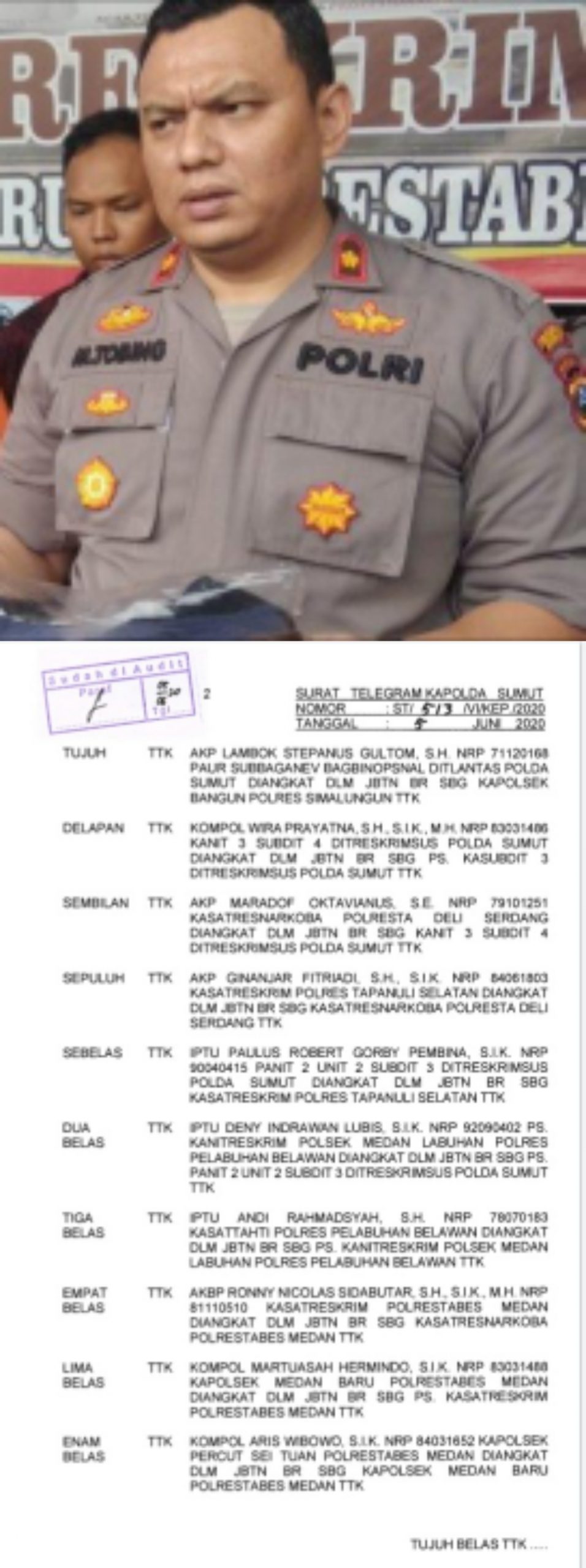 Kapolda Sumut Mutasi Jajarannya, Kompol Martuasah Tobing Kapolsek Medan Baru  Dipercaya Jabat Kasatreskrim Polrestabes Medan