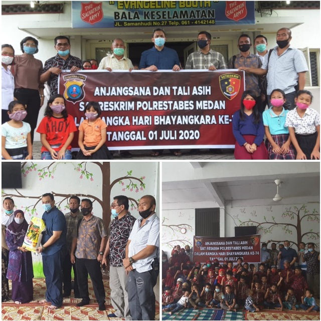 Sambut HUT Bhayangkara ke 74, Satreskrim Polrestabes Medan Bakti Sosial di Panti Asuhan