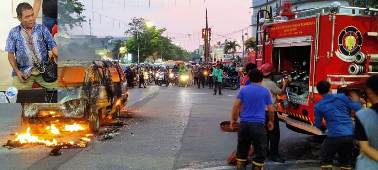 Angkot Terbakar Di Depan Tugu Sisingamangaraja Medan Penumpang Berhamburan