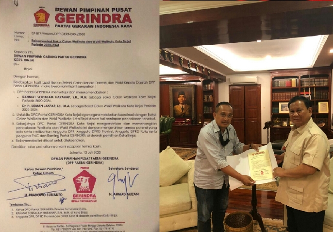 Pilkada Binjai, Rahmat Sorialam Harahap-Usman Jakfar Resmi Kantongi Rekom DPP Gerindra