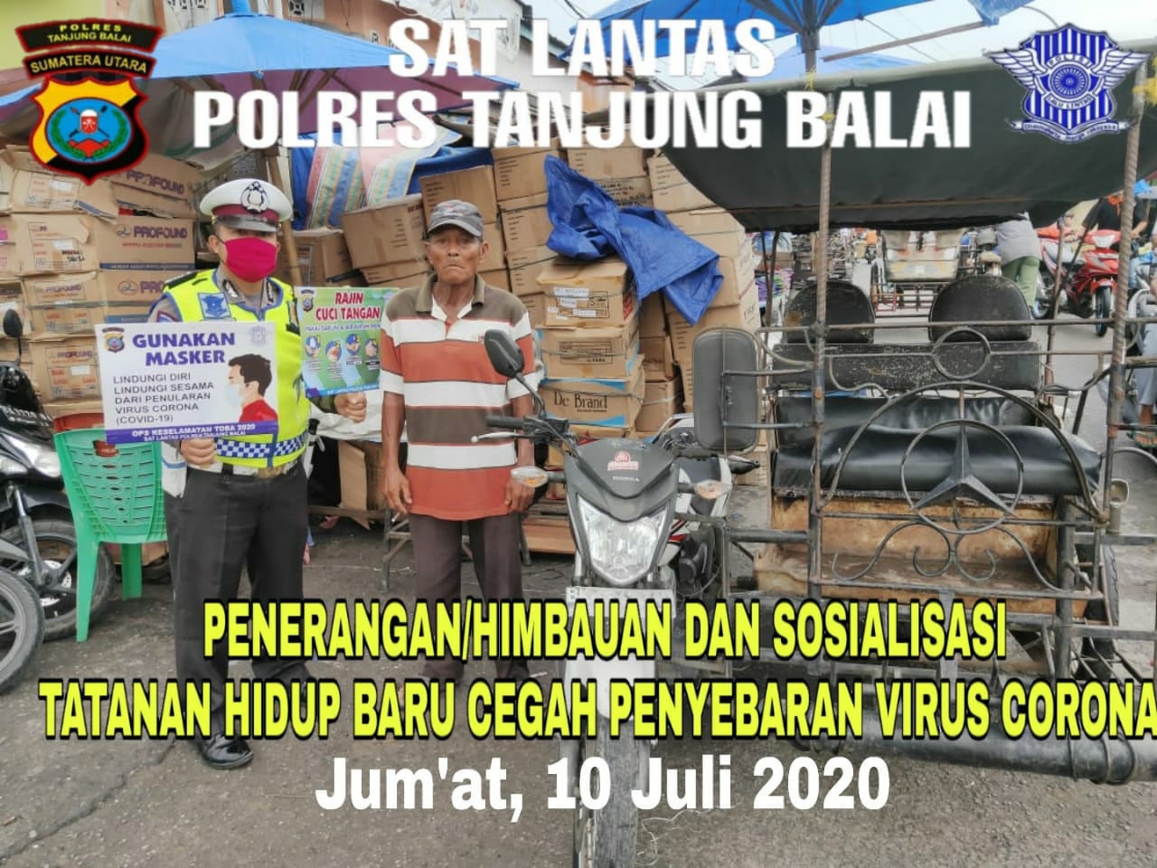 Satlantas Polres Tanjungbalai Himbau & Sosialisasi Tatanan Hidup Baru dalam Rangka Penangan Covid-19