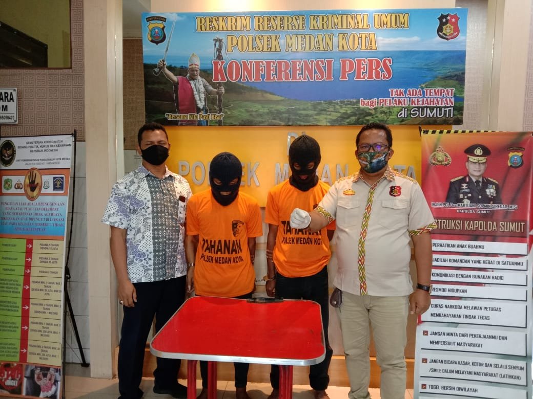 Tekab Polsek Medan Kota Amankan 2 Pria Terkait Shabu