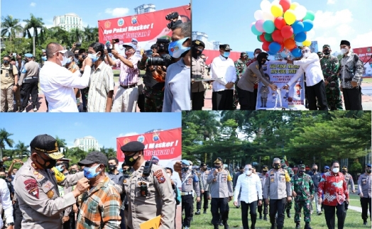 Cegah penyebaran covid -19, Polda Sumut bagikan 2 juta 51 ribu masker untuk masyarakat.