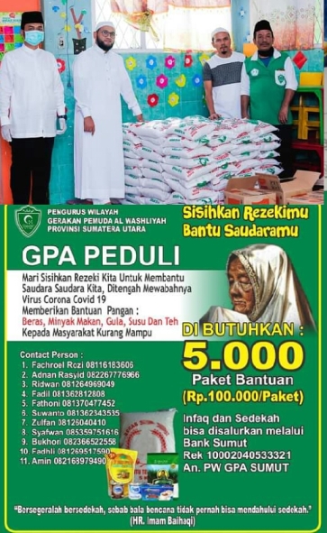 DPW GP Al Washliyah Sumut Peduli, Zulham : Untuk Meringankan Beban Saudara Kita