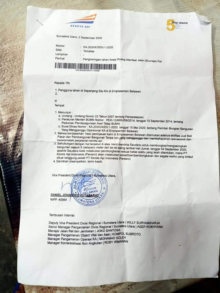 Bangunan Liar di Pinggir Rel Kereta Api Belawan Akan Segera di Gusur