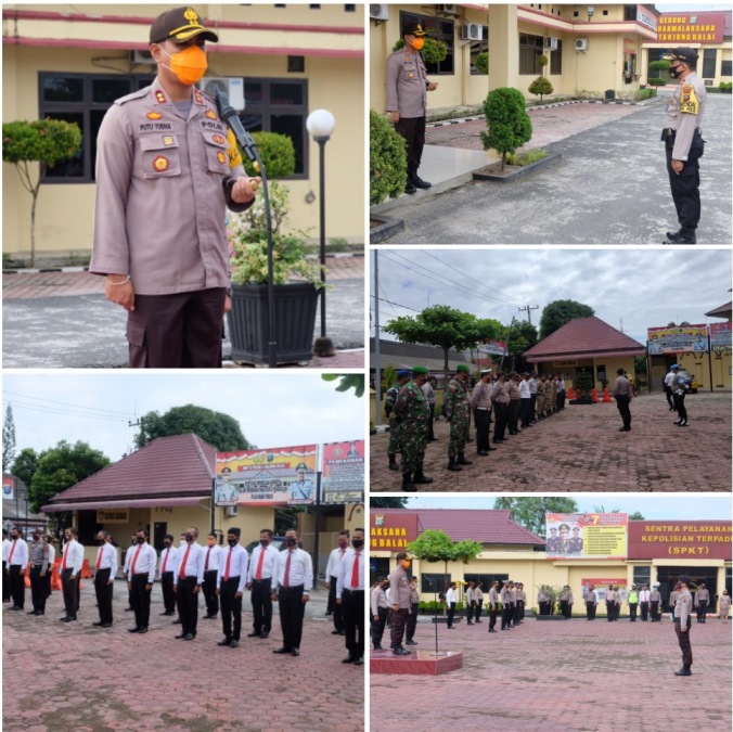 Kapolres Tanjung Balai Pimpin Apel Pelaksaan Ops Yustisi Mendisilplinkan Warga Melaksanakan Prokes Covid-19