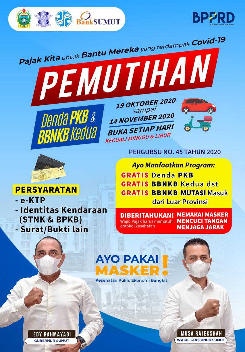 Mulai 19 Oktober-14 Nopember 2020,  Pemprovsu Kembali Lakukan Pemutihan Denda PKB dan BBNKB