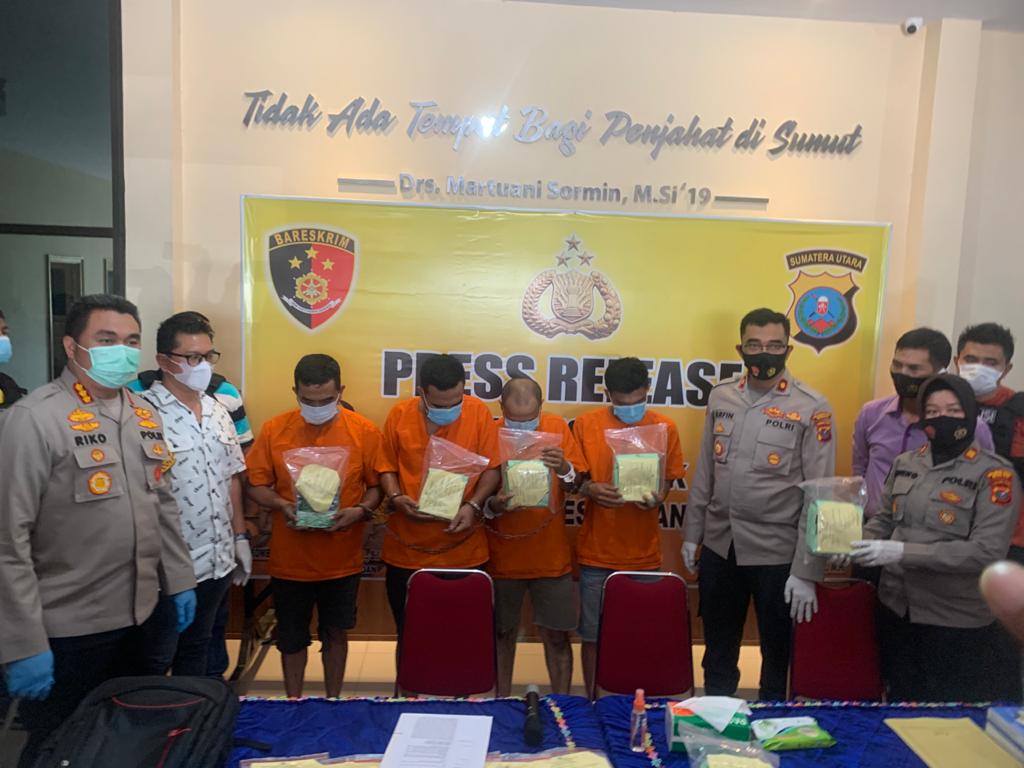 Polsek Patumbak Ungkap Peredaran Narkotika Jaringan Internasional, 4 Pria Pelaku Narkotika dan Shabu 5,980 Gram Diamankan