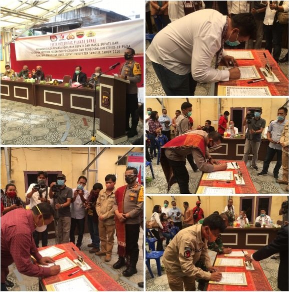 Pilkada Damai Pemilihan Bupati dan Wakil Bupati, Kapolres Samosir Tandatangani Fakta Integritas