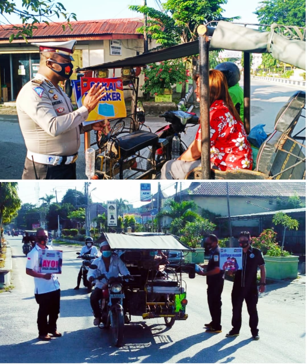 Satlantas Polres Tanjung Balai Sosialisasi Protkes Covid-19, Satres Narkoba Bagikan Masker Geratis