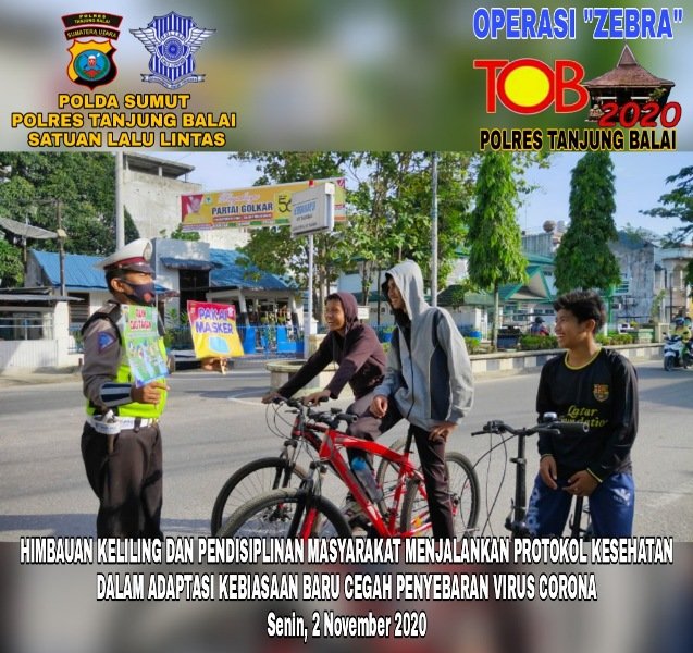 Bersama Mencegah Covid-19 Polres Tanjung Balai Imbau Masyarakat Patuhi Protkes, Kendaraan Melintas Ditempeli Striker