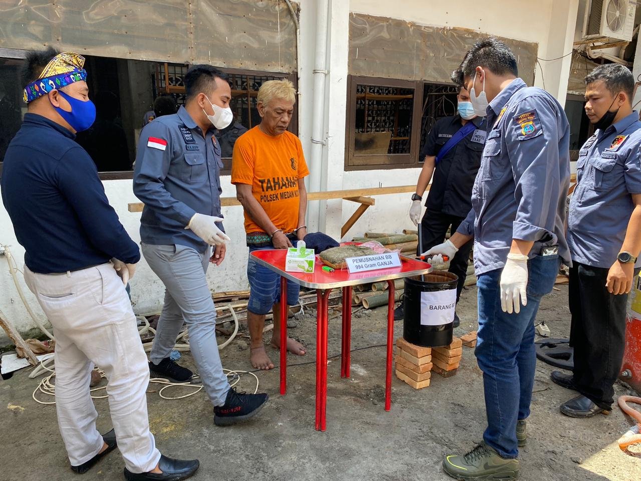 Polsek Medan Kota Musnahkan 994 Gram Daun Ganja