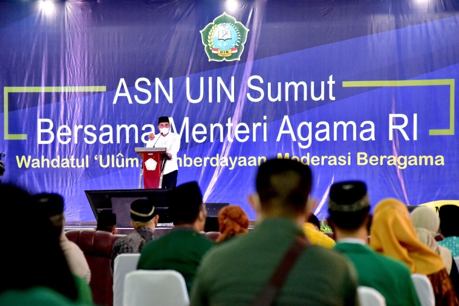 Dampingi Menag Kukuhkan Pusat Studi Moderasi Beragama Gubernur Harapkan Lulusan UINSU Hafal Alquran