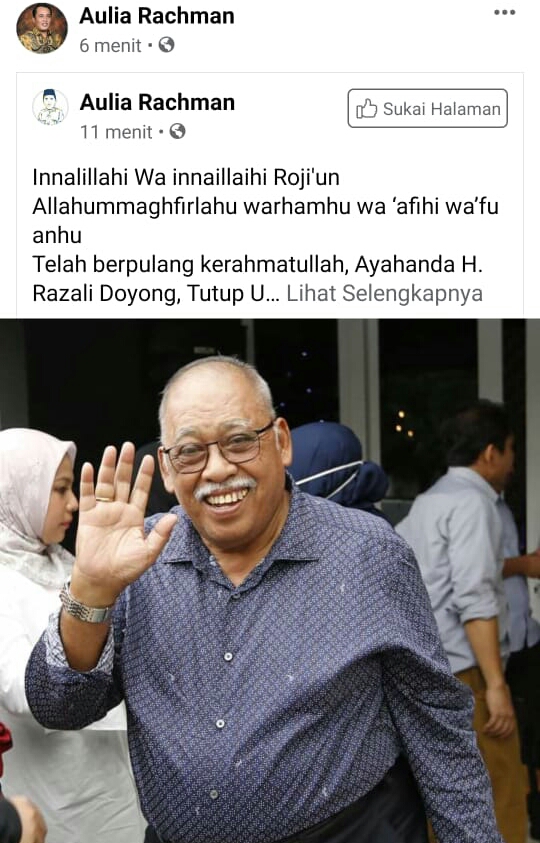 Orang Tua Wakil Walikota Terpilih Medan Aulia Rahman Meninggal