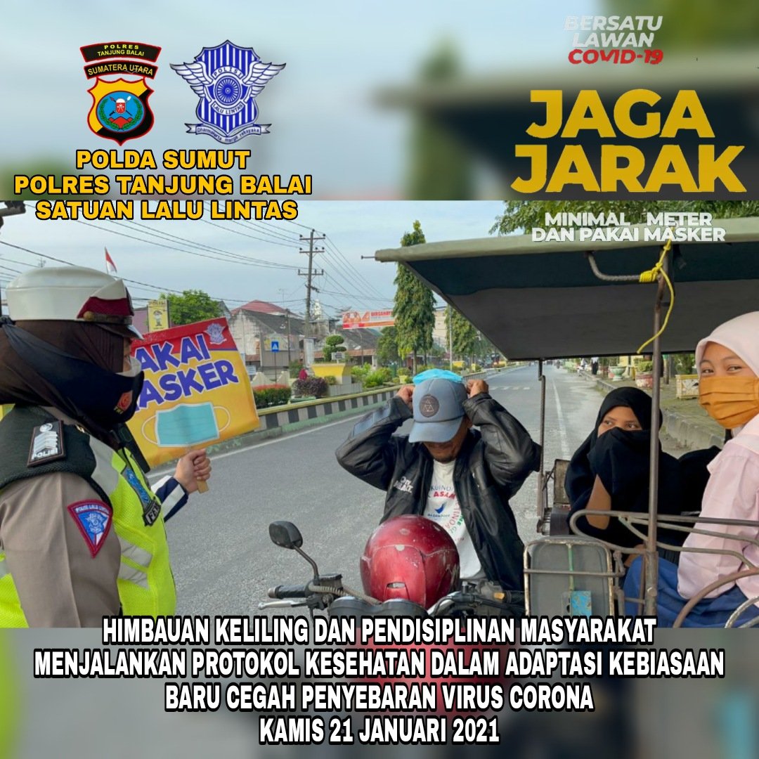 Satlantas Polres Tanjung Balai Mencegah Virus Corona denganÂ Tingkatkan Disiplin dan Penegakan Protkes kepada Masyarakat