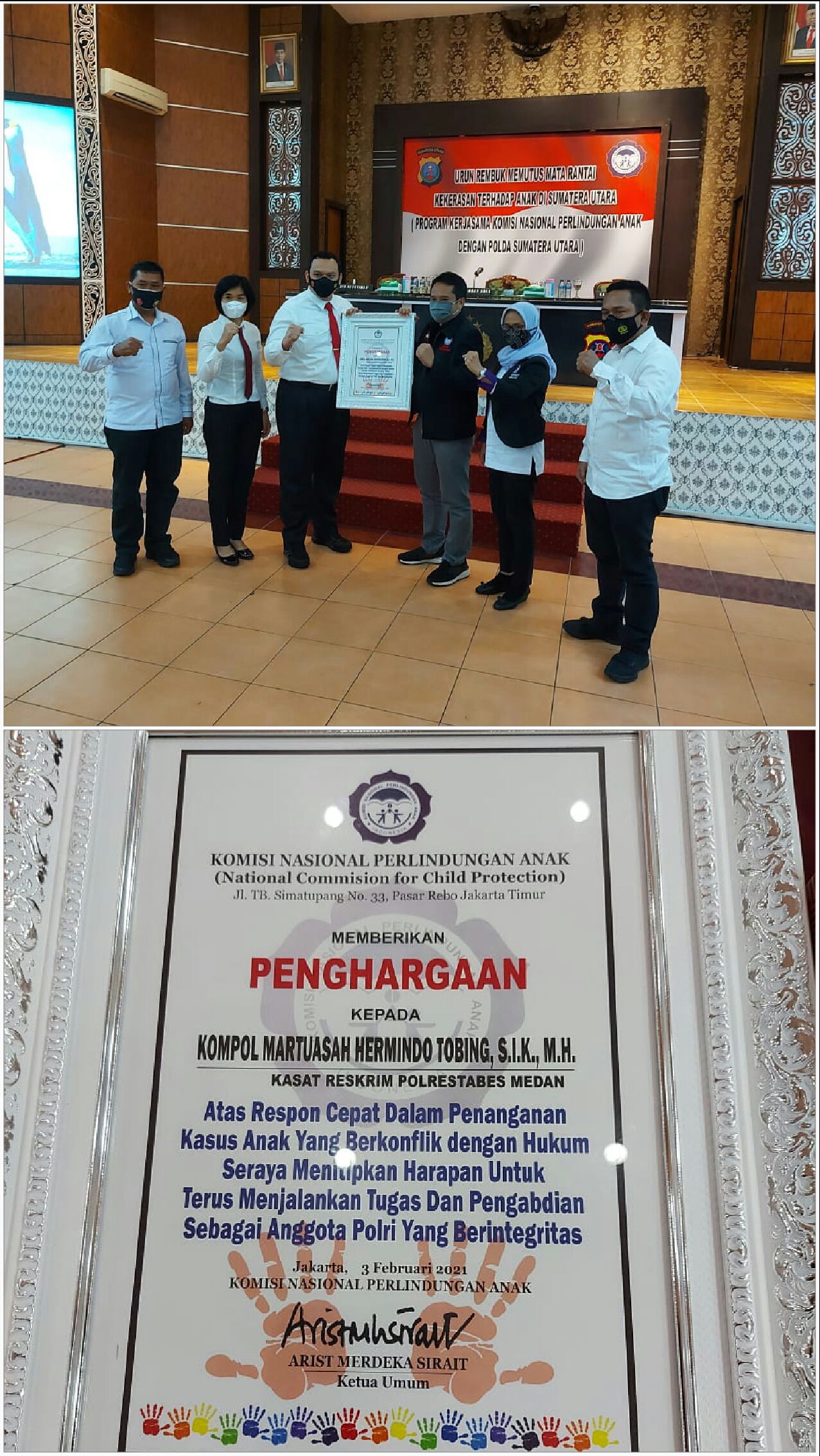 Kapolrestabes Medan, Kasat Reskrim dan Kanit PPA Terima Penghargaan dari Komisi Nasional Perlindungan Anak Indonesia